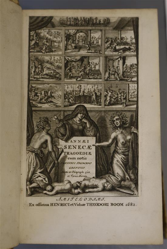 Seneca, Lucio Anneo - L. Annaei Seneca Tragoediae cum notis Johannis Frederici Gronovii, 8vo, vellum,